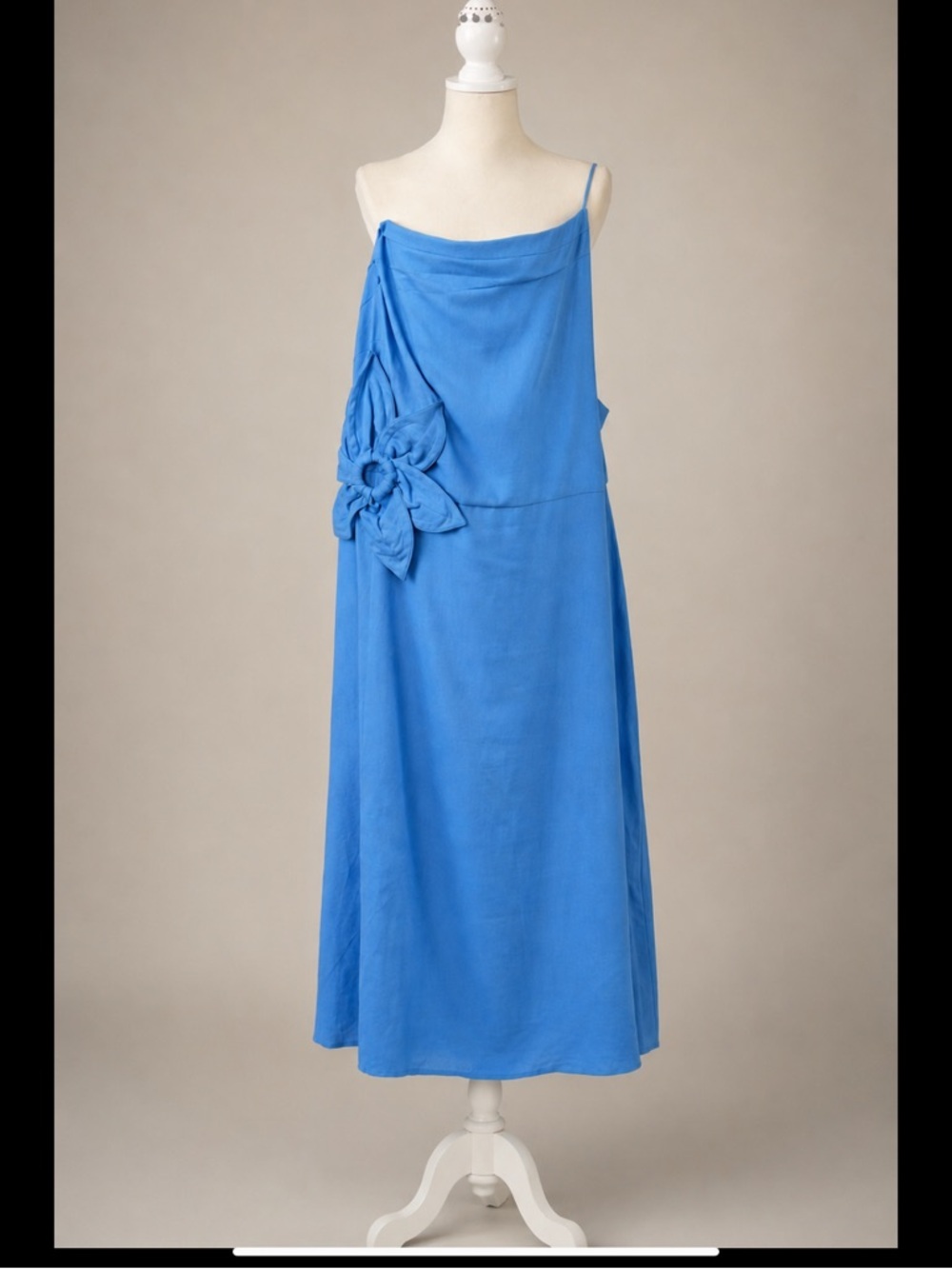 ELOQUII Blue One-Shoulder Floral Appliqué Maxi Dress 26W Linen Blend NWT